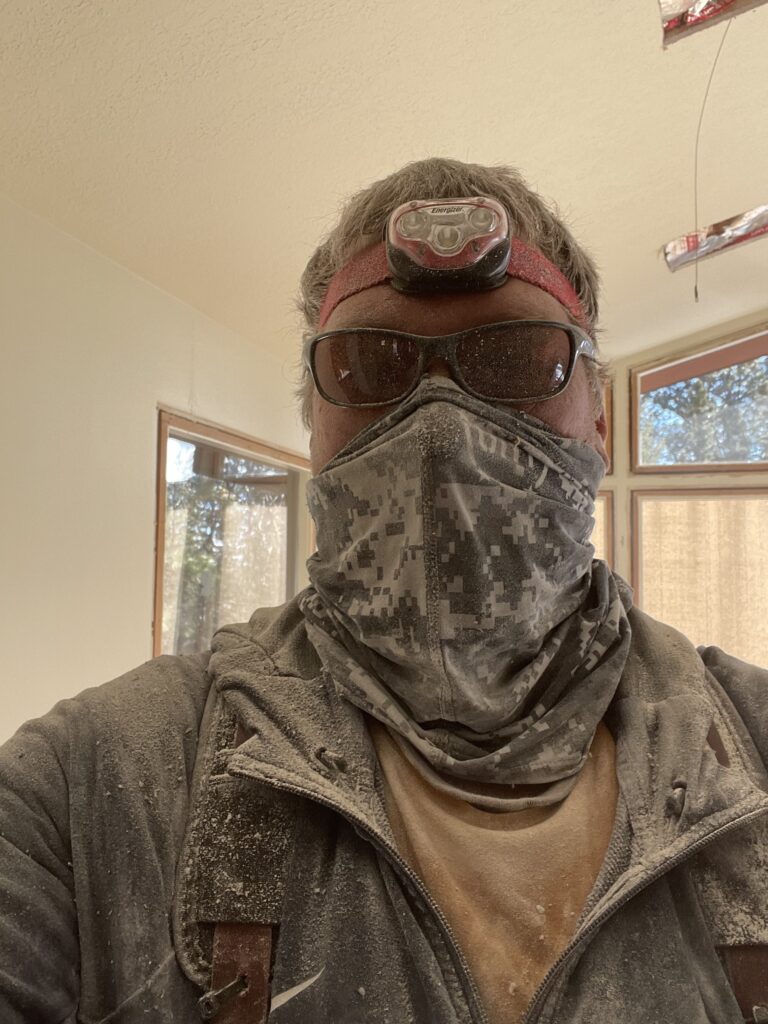 Drywall dust from a bath fan installation. It's a messy job!